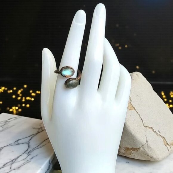 🆕 Boho Vintage Labradorite Ring Adjustable Open Wrap Handmade Copper Finish - Picture 10 of 10